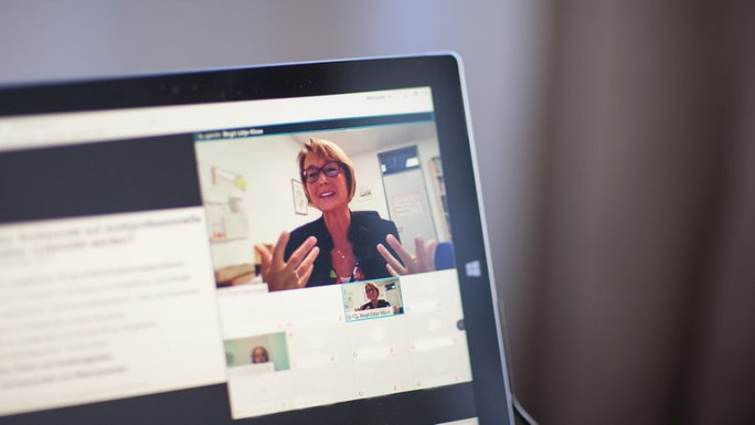 Birgit Lütje-Klose während ihres Vortrags, synchron übertragen durch das Online-Konferenzsystem Webex